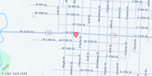 Map showing Lamar Christian Church at 1208 Walnut St, Lamar, MO
