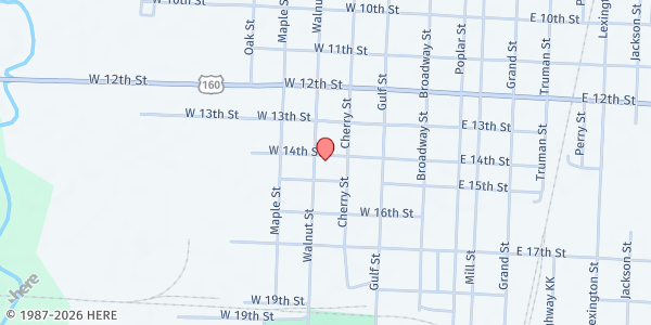Map showing Lamar Church of Christ at 1400 Walnut St, Lamar, MO