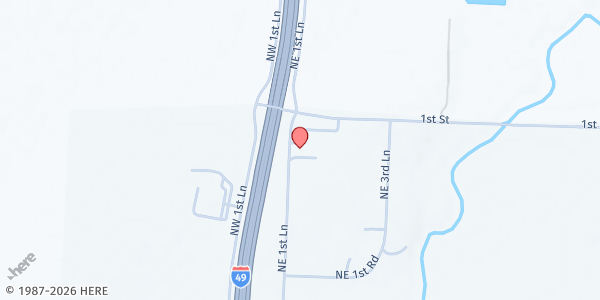 Map showing Living Word Church at 42 NE 1st Ln, Lamar, MO