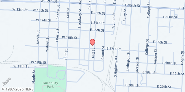 Map showing St Mary's Catholic Church at 200 E 17th St, Lamar, MO