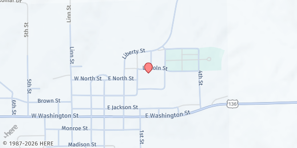 Map showing Schuyler County Food Room at 105 E. N. Park St., Lancaster, MO