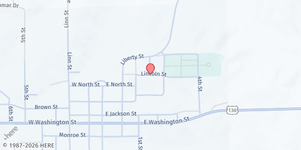 Map showing Schuyler County Food Room at 105 North Park St, Lancaster, MO