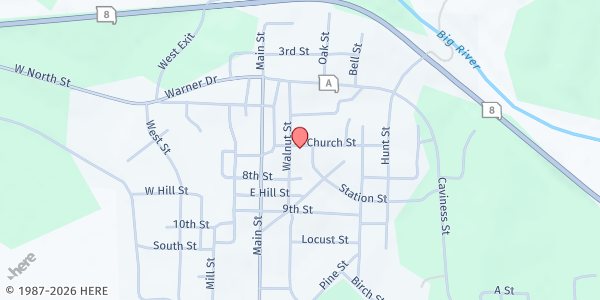 Map showing West County Community Hope Center at 206 Church St., Leadwood, MO