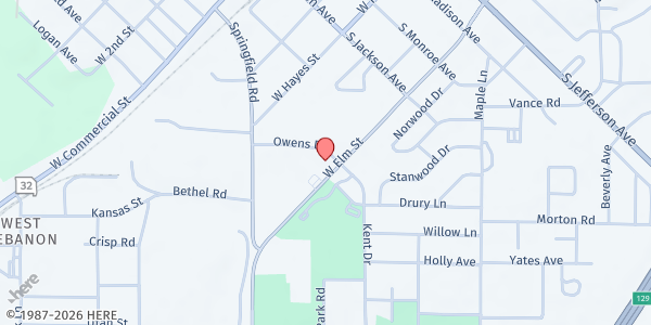 Map showing Free Store Ministry at 615 W Elm St, Lebanon, MO