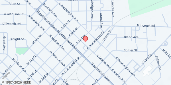 Map showing LifePoint Church - The Market Food Pantry at 158 N Adams Ave, Lebanon, MO