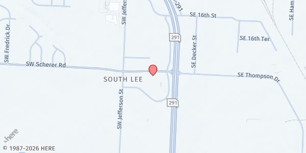 Map showing Church on the Rock Outreach - Food Distribution Center at 1700 SW Market St, Lee's Summit, MO