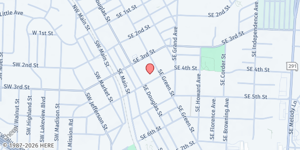 Map showing Lee's Summit Social Services at 108 SE 4th St, Lee's Summit, MO