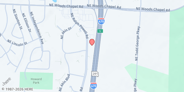 Map showing Jackson County Public Health Department at 3651 NE Ralph Powell Road, Lees Summit, MO