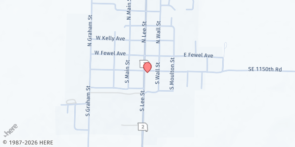Map showing Leeton Christian Church at 201 E Summerfield Avenue, Leeton, MO