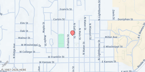 Map showing First Baptist Church at 336 Gallatin St., Liberty, MO