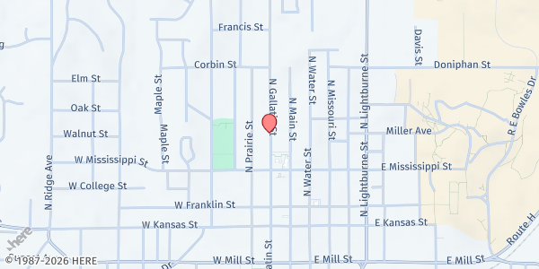 Map showing First Baptist Church at 336 N Gallatin Street, Liberty, MO
