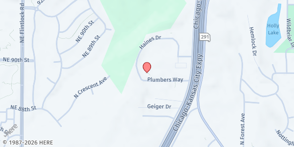 Map showing In As Much Ministry at 2050 Plumbers Way 190, Liberty, MO