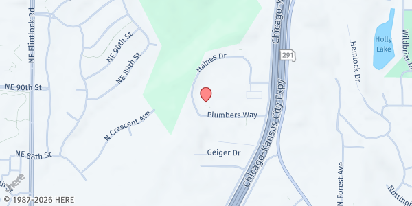 Map showing In As Much Ministry at 2050 Plumbers Way, Liberty, MO