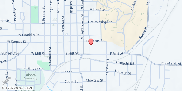 Map showing Liberty Christian Church - Wilkerson Food Pantry at 427 E. Kansas St., Liberty, MO