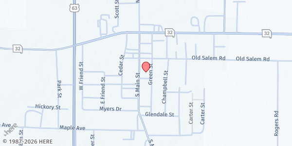 Map showing Licking United Methodist Church at 208 S Main St, Licking, MO