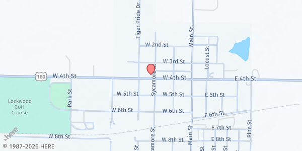 Map showing Lockwood Ministerial Alliance Food Pantry at 302 West 4th Street, Lockwood, MO