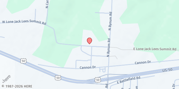 Map showing Helping Hands Pantry at 200 W Lone Jack Lees Summit Rd., Lone Jack, MO