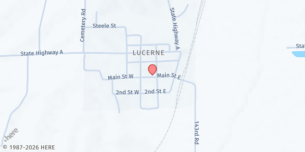 Map showing Lucerne Christian Church Mobile Market at 100 East Main St., Lucerne, MO