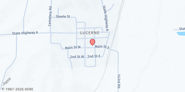 Map showing Lucerne Christian Church Mobile Market (Putnam County) at 100 East Main St., Lucerne, MO