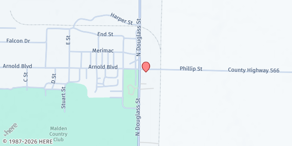 Map showing UNITED VOICE OF ZION at 2890 North Douglass, Malden, MO