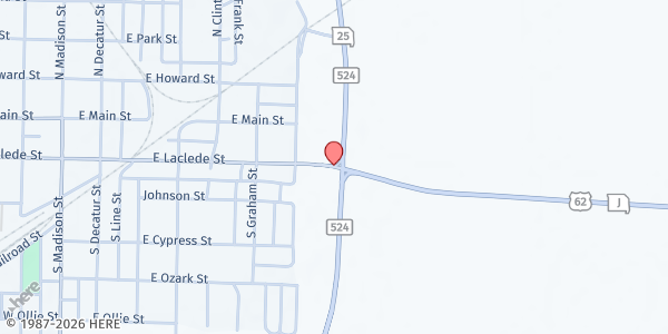 Map showing United Voice of Zion - Malden at 2890 N. Douglass St., Malden, MO