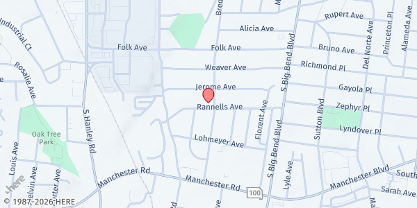 Map showing Salvation Army Maplewood Corps Community Center at 7701 Rannells Ave, Maplewood, MO