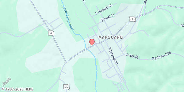 Map showing First Baptist Church at 100 Morley St., Marquand, MO