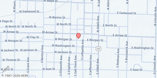 Map showing Community Food Pantry at 165 W. Morgan St, Marshall, MO