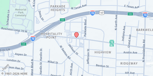 Map showing Powerhouse Community Development Center (Columbia) at 263 W. Morgan St., Marshall, MO