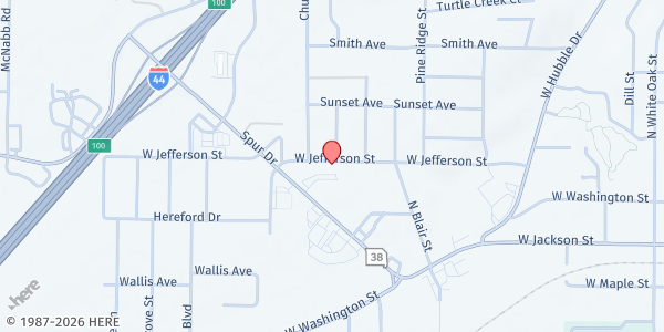 Map showing Kingdom Church Marshfield at 1235 Spur Dr., Marshfield, MO