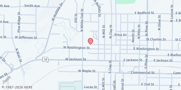 Map showing SeniorAge - Marshfield Senior Center at 427 W. Washington St., Marshfield, MO