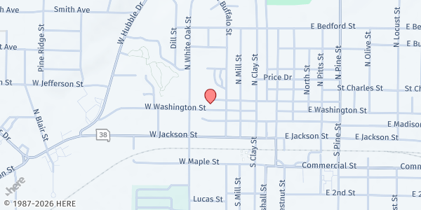 Map showing SeniorAge - Marshfield Senior Center at 427 West Washington Street, Marshfield, MO