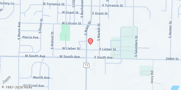 Map showing Ministry Center Food Pantry at 971 S. Main St., Maryville, MO