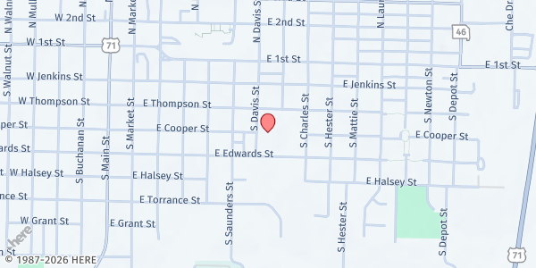 Map showing St. Gregory Barbarigo Parish - Manna Kitchen at 333 S. Davis St., Maryville, MO