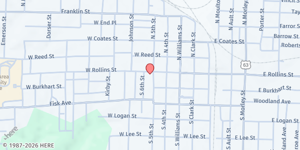 Map showing Christos Center at 500 W. Rollins St., Moberly, MO