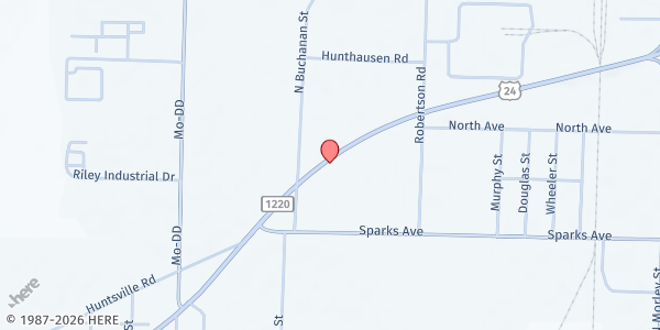 Map showing Family Life Fellowship Dream Center at 1614 Highway 24 E, Moberly, MO