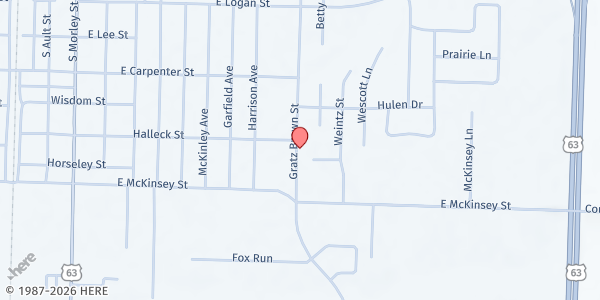 Map showing Moberly High School at 1621 Gratz-Brown St, Moberly, MO