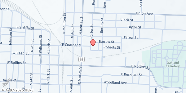 Map showing North Central Regional School at 200 Porter Street, Moberly, MO