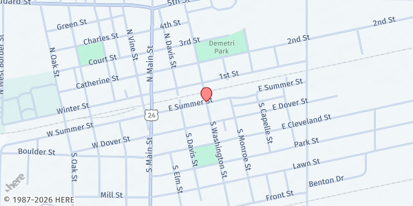 Map showing Monroe City Food Pantry at 101 South Washington Street, Monroe City, MO
