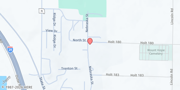 Map showing Community Services at 1530 Nebraska St, Mound City, MO