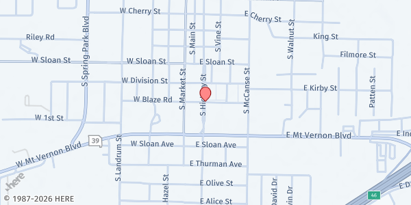 Map showing Mt. Vernon Elementary at 301 East Blaze Road, Mount Vernon, MO