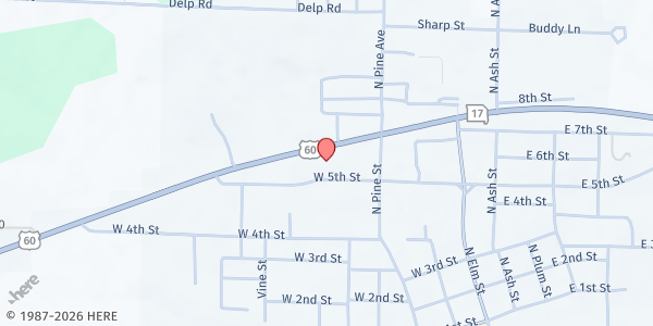 Map showing First Baptist Church at 409 US-60, Mountain View, MO