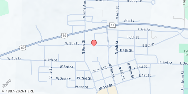Map showing First Church of God at 205 W 5th St, Mountain View, MO
