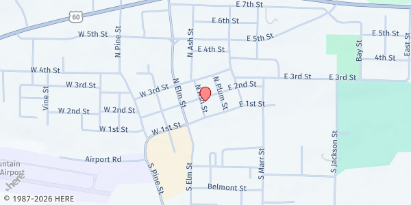 Map showing First Presbyterian Church at 324 2nd St, Mountain View, MO