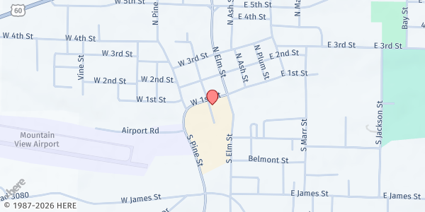 Map showing Mountain View Community Center at 125 E 1st St, Mountain View, MO