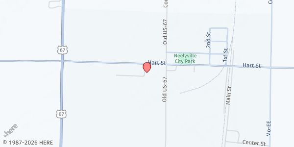 Map showing NEELYVILLE FOOD PANTRY at 154 Haynes St., Neelyville, MO