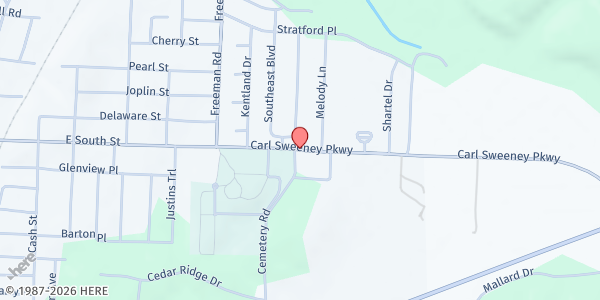 Map showing AAARegionX - Neosho at 1017 Carl Sweeney Parkway, Neosho, MO