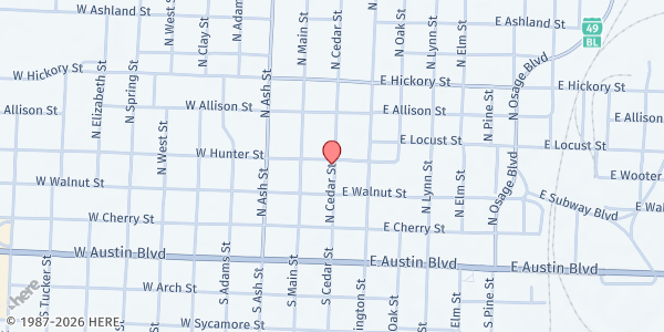Map showing Community Outreach - Nevada at 229 N Cedar St, Nevada, MO