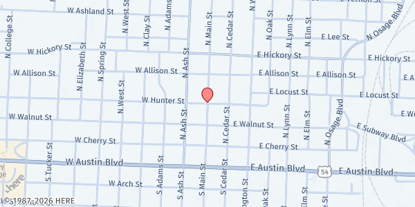 Map showing Vernon County Senior Center at 301 North Main Street, Nevada, MO