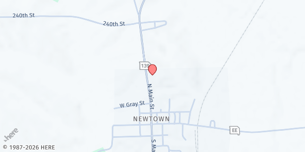 Map showing Newtown-Harris K-12 School at 306 N. Main Street, Newtown, MO